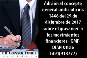 Adición al concepto general unificado no. 1466 del 29 de diciembre de 2017 sobre el gravamen a los movimientos financieros – GMF- DIAN Oficio 1491(918777)