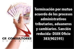Terminación por mutuo acuerdo de los procesos administrativos tributarios, aduaneros y cambiarios. Sanción reducida- DIAN Oficio 383(902595)