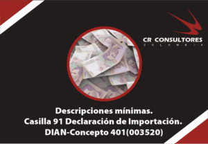 Descripciones mínimas, Casilla 91 Declaración de Importación. DIAN-Concepto 401(003520)