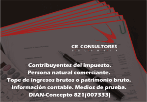 Contribuyentes del impuesto. Persona natural comerciante. Tope de ingresos brutos o patrimonio bruto. Información contable. Medios de prueba. DIAN-Concepto 821(007333)