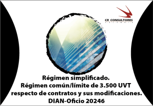 Régimen simplificado. Régimen común/límite de 3.500 UVT respecto de contratos y sus modificaciones. DIAN-Oficio 20246