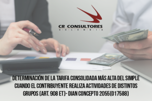 Determinación de la tarifa consolidada más alta del SIMPLE cuando el contribuyente realiza actividades de distintos grupos (Art. 908 ET)- DIAN Concepto 2055(017588)